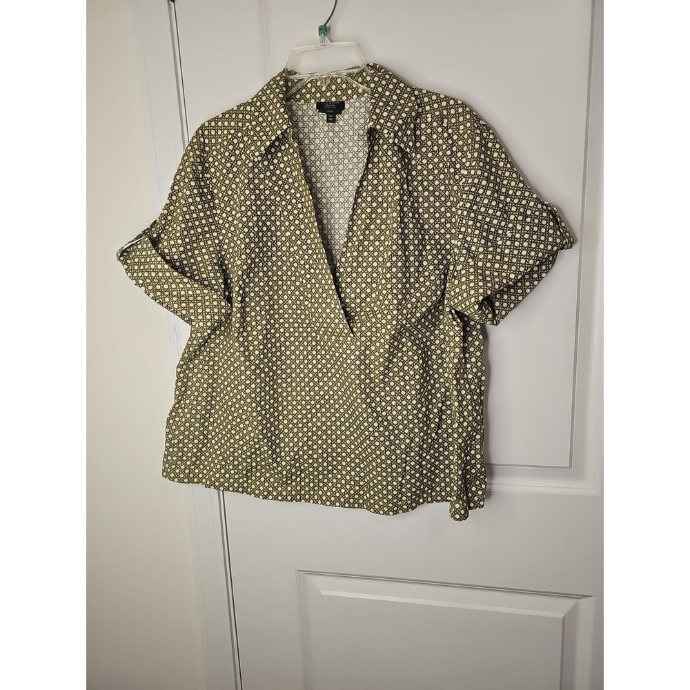 Talbots Petites Womens Short Sleeve Stretch Side Zip‎ Blouse Size  18W Green